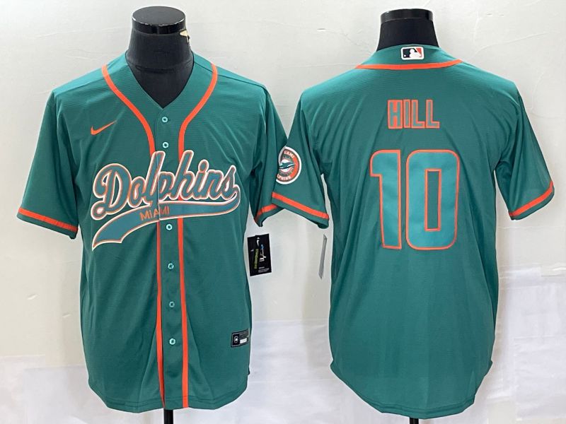 Men Miami Dolphins 10 Hill Green Co Branding Nike Game NFL Jersey style 1